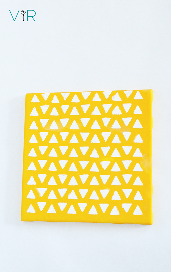 Yellow Hand Painted Tile w/ Triangle Design